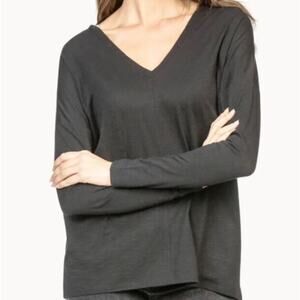 Lilla P black long sleeve draped top soft Pima cotton minimal chic L